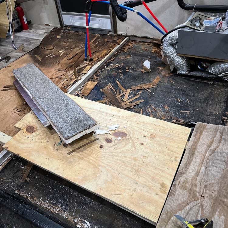 Image of interior floor and travel trailer kitchen renovation by Ricks RV Repair Service